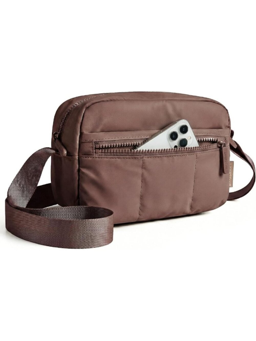 Stylish 2-in-1 Small Puffy Camera Sling Bag in Coffee Brown - Perfect for Travel
